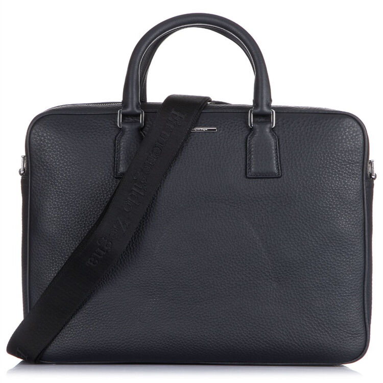 ermenegildo zegna 杰尼亚 男款黑色牛皮荔枝纹手提肩背斜挎商务公文