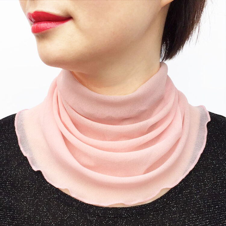 真丝围脖女套头丝巾脖套四季通用中老年纯色保暖护颈假领子围巾 粉红