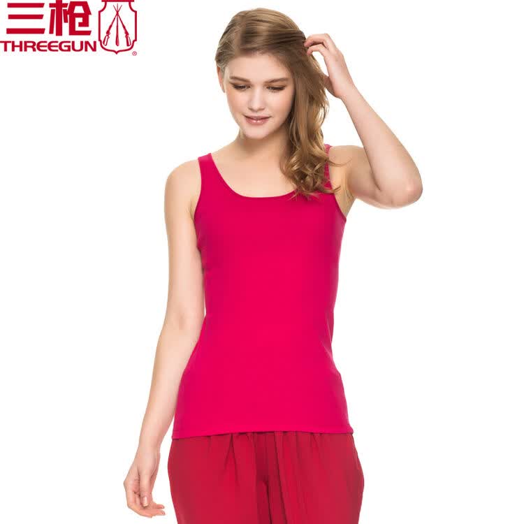 三枪女士背心纯棉罗纹弹力圆领打底背心白色黑色30616 茜红 165/90(l)