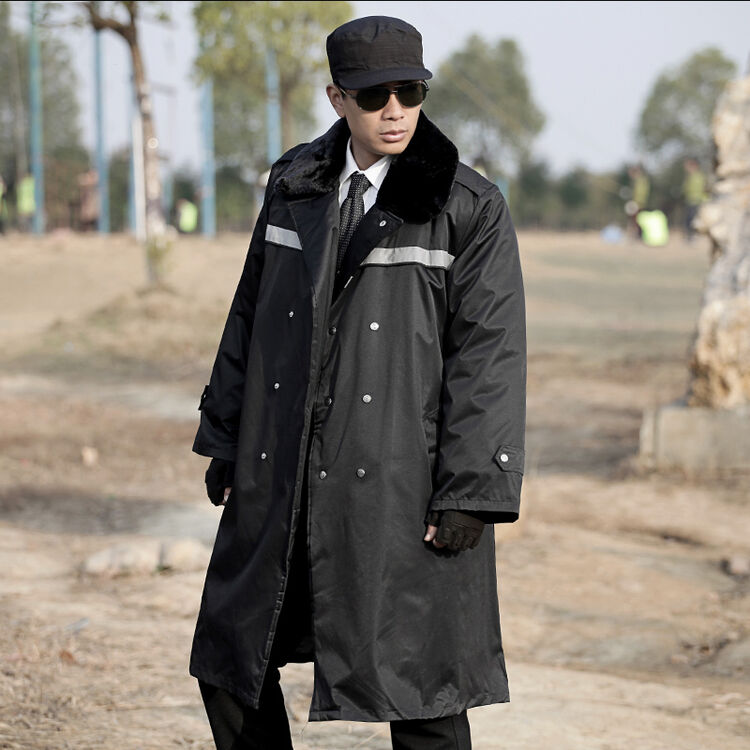 盾郎条纹保安军大衣男冬季加厚加长反光条保安棉服多功能防风防寒棉