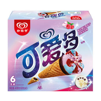 和路雪 可爱多甜筒 独角兽 棉花糖红覆盆子口味 冰淇淋家庭装 68g*6支