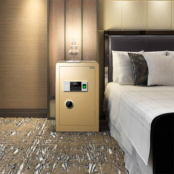 得力deli指纹保险柜家用电子密码保管箱床头入墙防盗办公保险箱4106