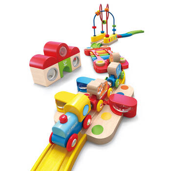 德国hape早教益智玩具火车轨道男孩玩具女孩积木拼装拼插幼儿园多功能