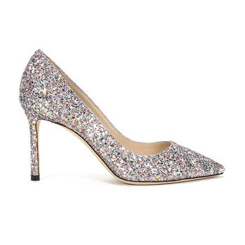 周仰杰jimmychoo女士夜光闪光面料尖头高跟鞋紫色银色多色romy85lnd