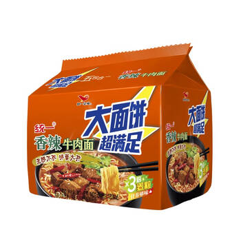 统一香辣牛肉面大面饼大袋五合一方便面泡面140g5袋2件