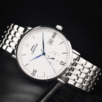 手表dawn系列罗臣钢带罗马蓝针银钢腕表