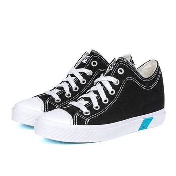 hoz后街帆布鞋女低帮隐形内增高休闲鞋透气运动小白鞋黑色34