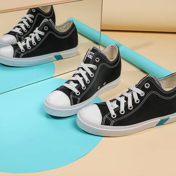 hoz后街帆布鞋女低帮隐形内增高休闲鞋透气运动小白鞋黑色34