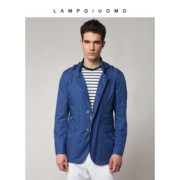 lampo/蓝豹8新品春款男士夹克时尚商务茄克舒适中蓝立领连帽夹克外套