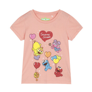 baleno班尼路童装 2018年夏季新款 芝麻街印花圆领t恤女童纯棉 30q淡