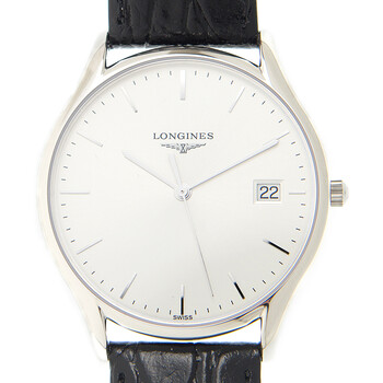 浪琴longines 律雅系列 银色表盘 石英 男表 皮表带 l4.759.4.72.