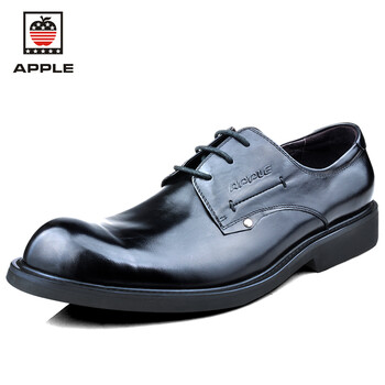 苹果apple头层牛皮橡胶底坡跟系带意式圆头整皮男鞋男士皮鞋1110001
