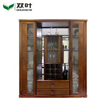 双叶家具 实木中式现代 大气 玻璃 储物 奢华餐厅 酒柜 胡桃色 凑单品