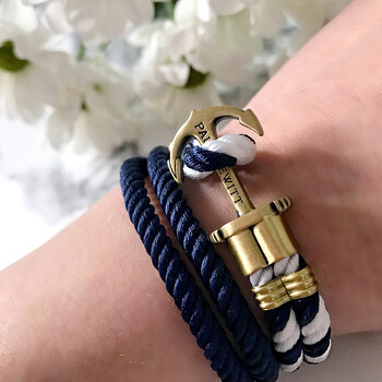 paulhewitt德国潮牌海洋船锚手链男复古尼龙情侣手链女生日 海军蓝白