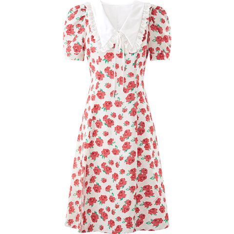 太平鸟碎花翻领连衣裙