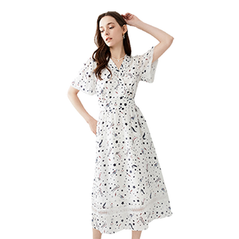 歌力思高腰真丝连衣裙