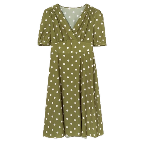 伊芙丽 波点V领连衣裙