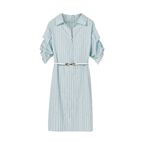 朗姿春装条纹短袖连衣裙