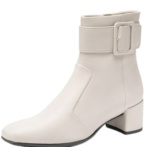 爱步方头粗跟皮靴