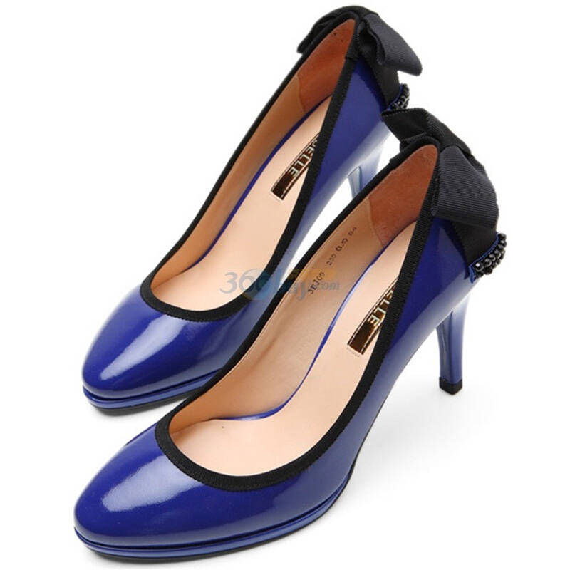 belle百丽时尚秋蓝色漆皮女鞋38码 bbl3fj09dm1cq9240