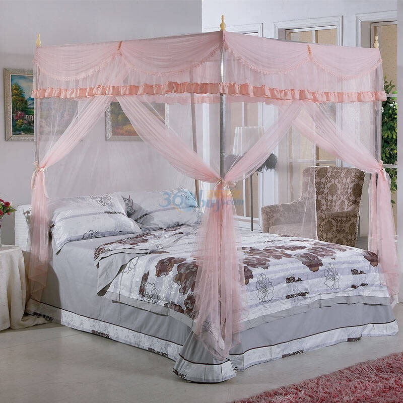 远梦家纺柔美浪漫双人蚊帐虾红 自营