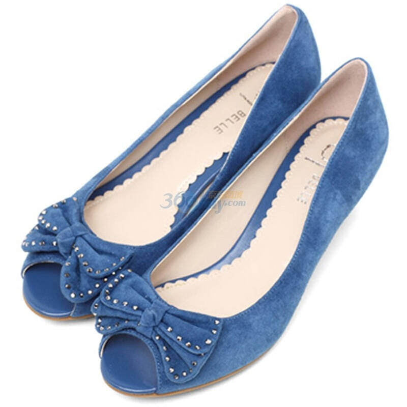 belle百丽2010新款蓝色羊猄时尚中高跟羊皮鱼嘴女鞋38码 bxy100239m1