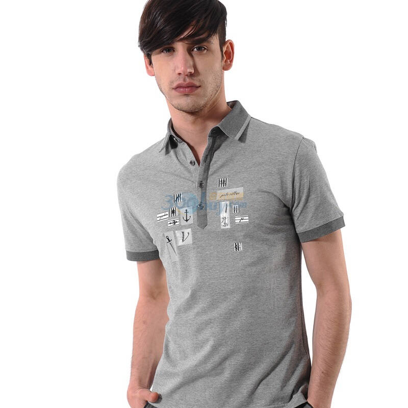 polo villae保罗威特男士商务休闲花灰图案短袖t恤 pfeasaach776 54