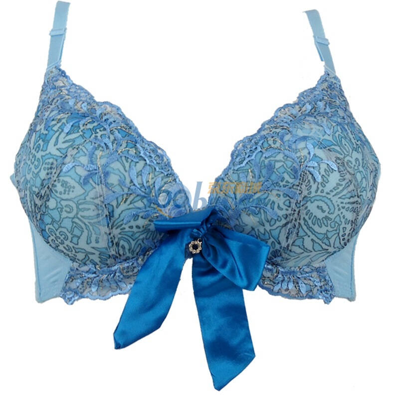 万康刺绣加印花 时尚性感深v型3/4中薄模杯文胸8775 蓝色s32 b80