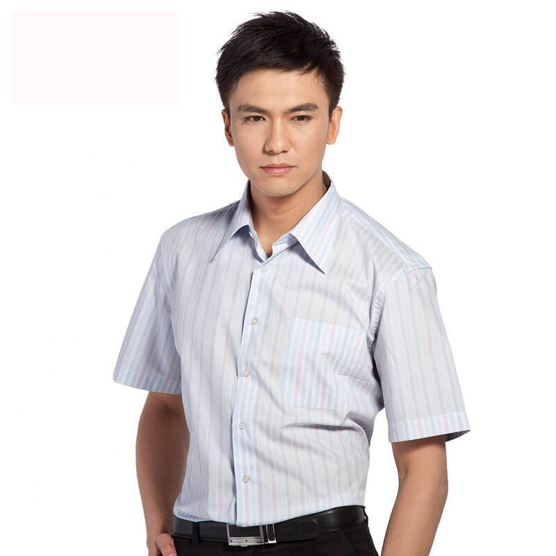 hodo(红豆)男士高档含棉竖条短袖衬衫h91c065 淡青色 43