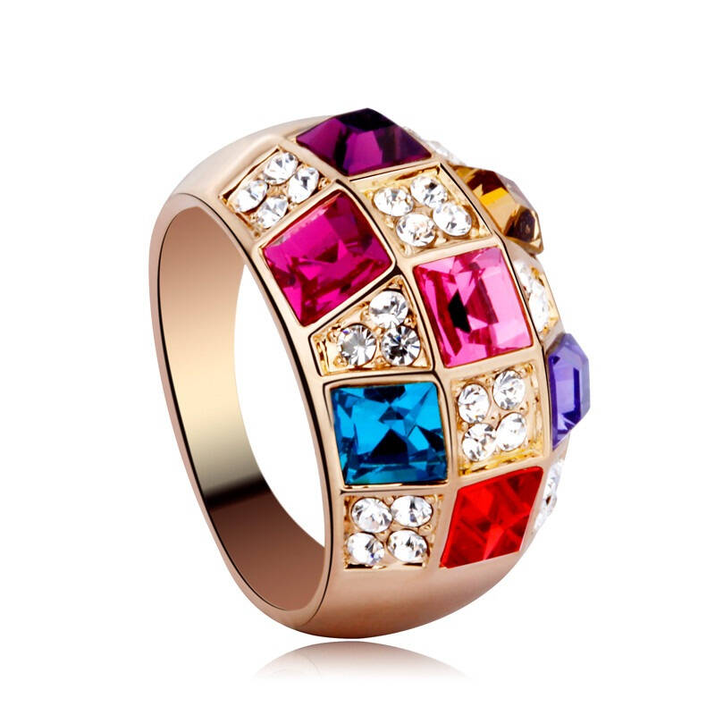 t400 饰品 水晶 欧美 七彩 女王 礼物 戒指 4101 香槟色 美国7号