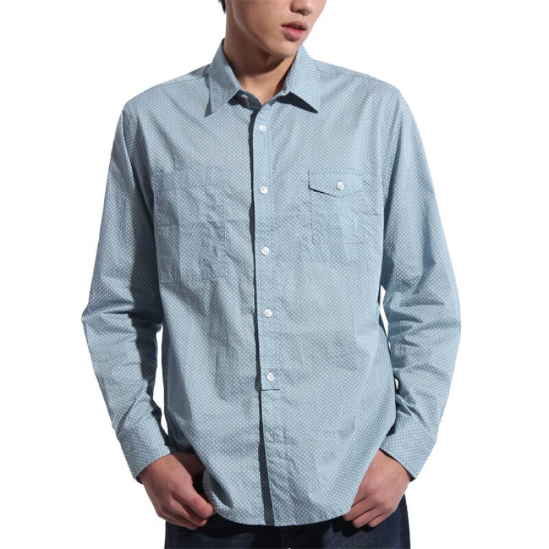 edde时尚男装 小圆点休闲长袖衬衫 dd11301036 淡青色 xl