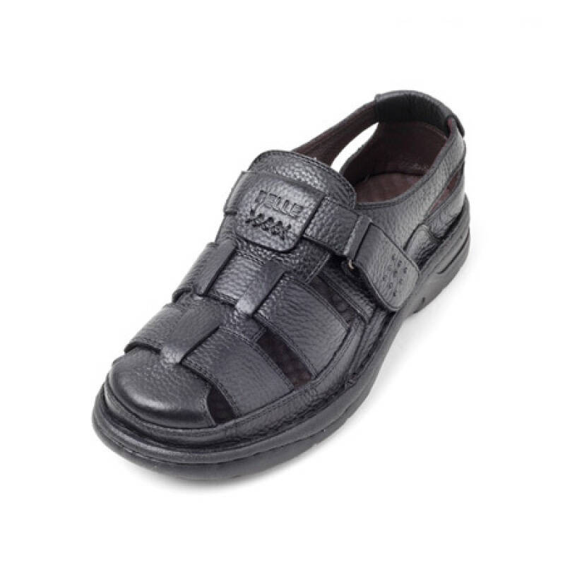 belle百丽2010夏季黑色油摔皮男凉鞋331-02 40