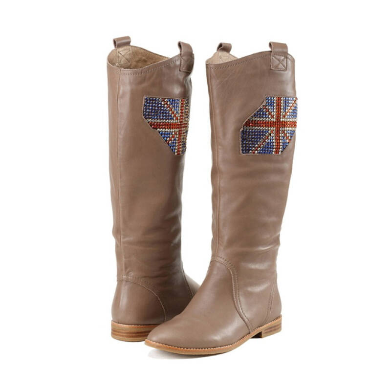 breezecity瑞柏儿女鞋米字旗镶钻过膝长靴子b94069-2 灰色 38