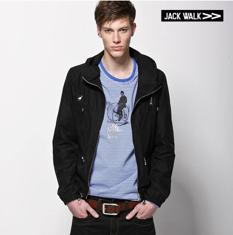 jackwalk英伦四拉链倒梯形连帽夹克c0111021 黑色 m