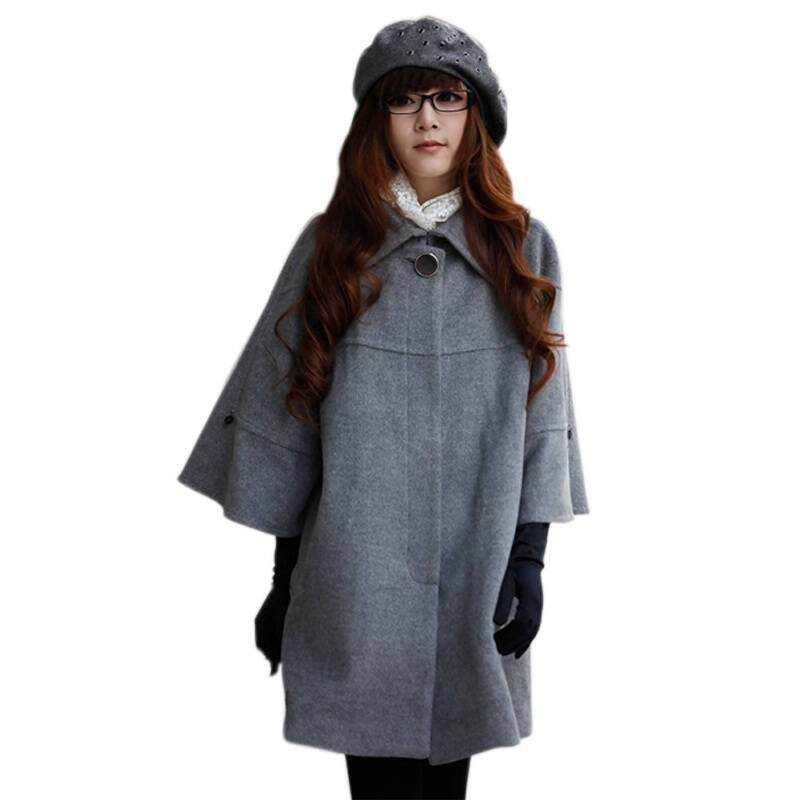 莱薇妈咪 韩版秋冬孕妇装 孕妇斗篷 冬装蝙蝠外套不含毛领96516 灰色