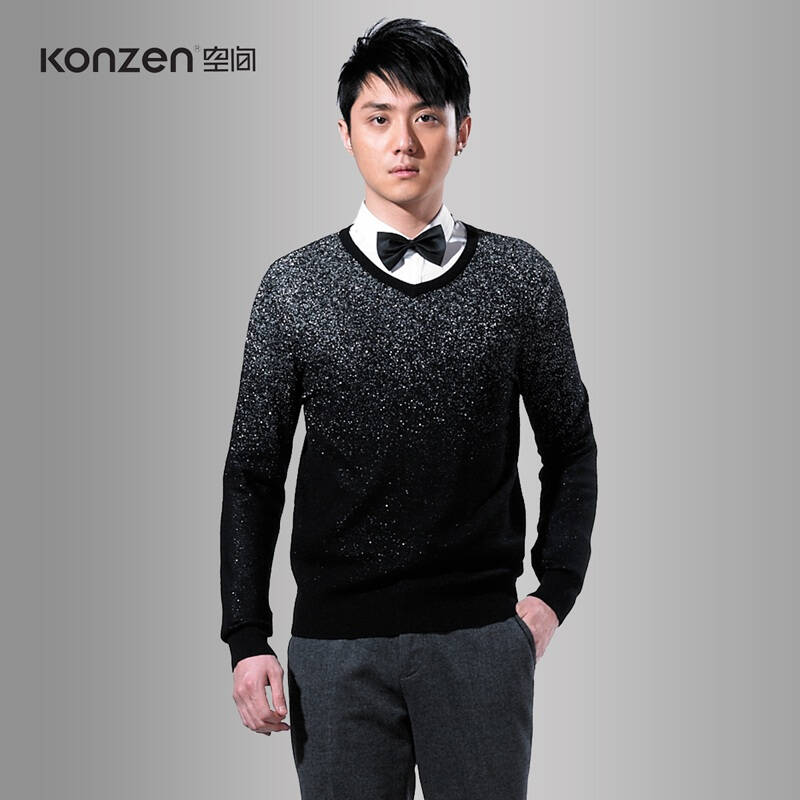 konzen空间/自由空间 新款男装v领合身丝光羊毛衫11337227 170/88(m)