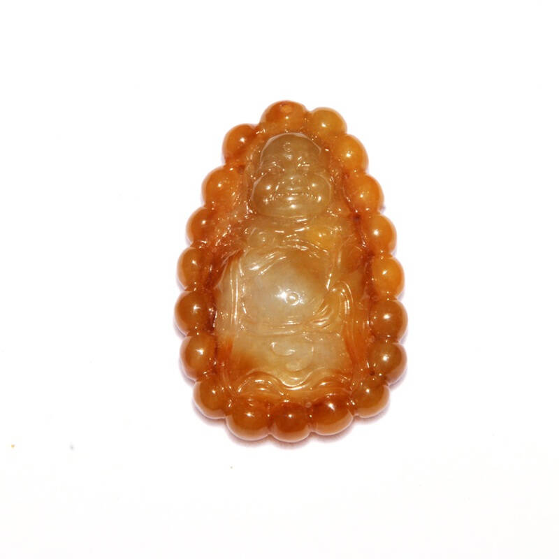 天工汉品-天然翡翠a货黄翠笑佛挂件(带权威质检证书)