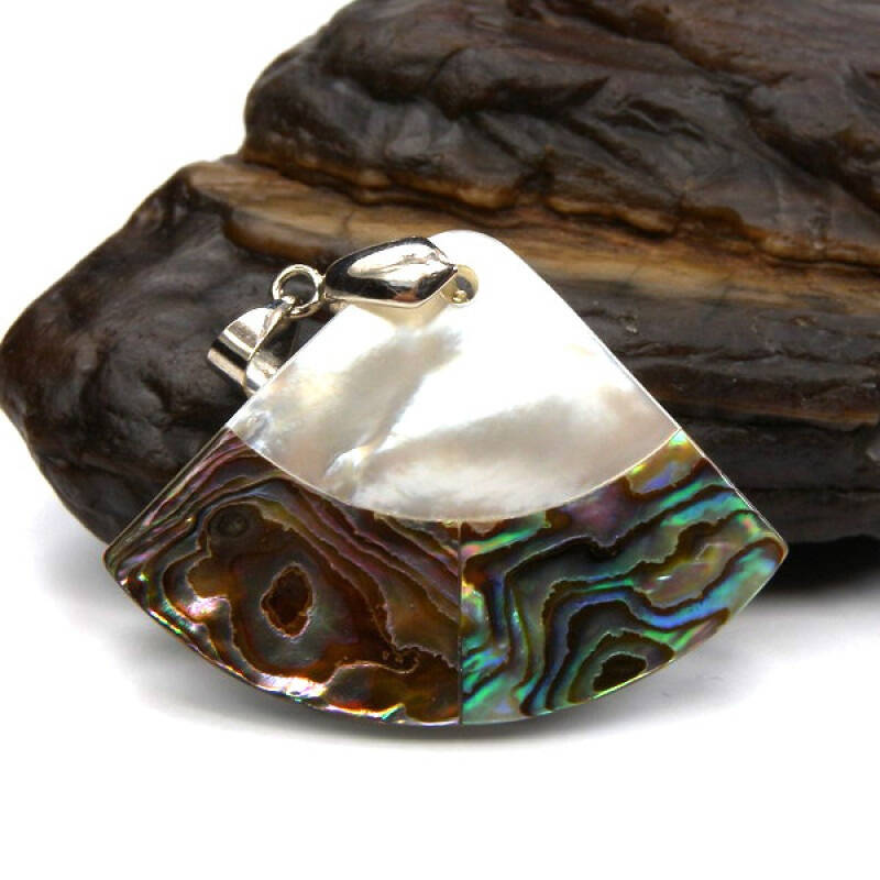 一生一石天然鲍鱼贝 珍珠贝贴片扇形吊坠附权威证书