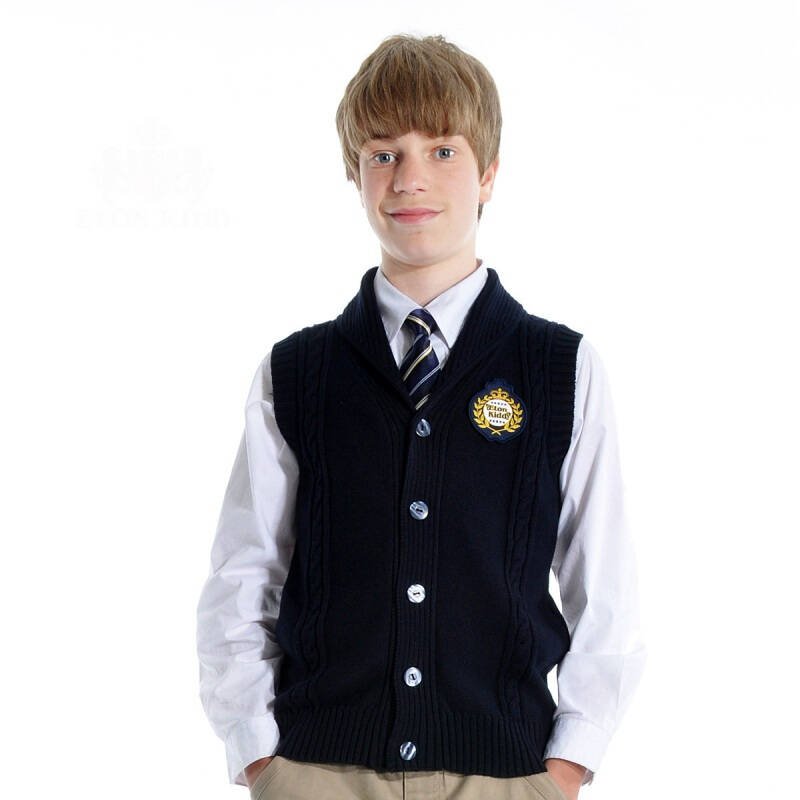 全场5折 etonkidd伊顿纪德英伦校园灰色绞花翻领针织背心11b053 130