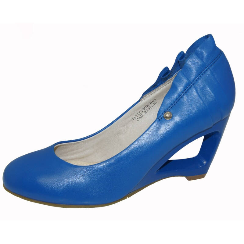comely康莉春季水染羊皮空心坡跟职业正装女单鞋111152005蓝色 36