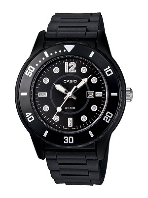 casio石英表女士手表休闲大方黑色表盘橡胶表带圆形指针女表ltp-1330