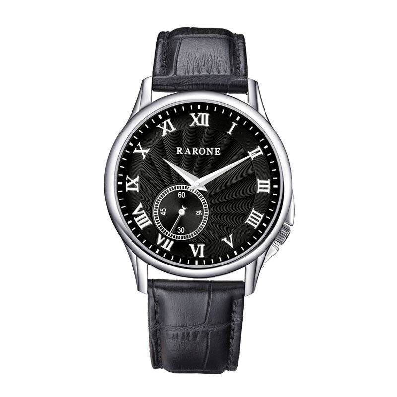 雷诺rarone男款见证系列 真皮表带黑面石英手表8381291805