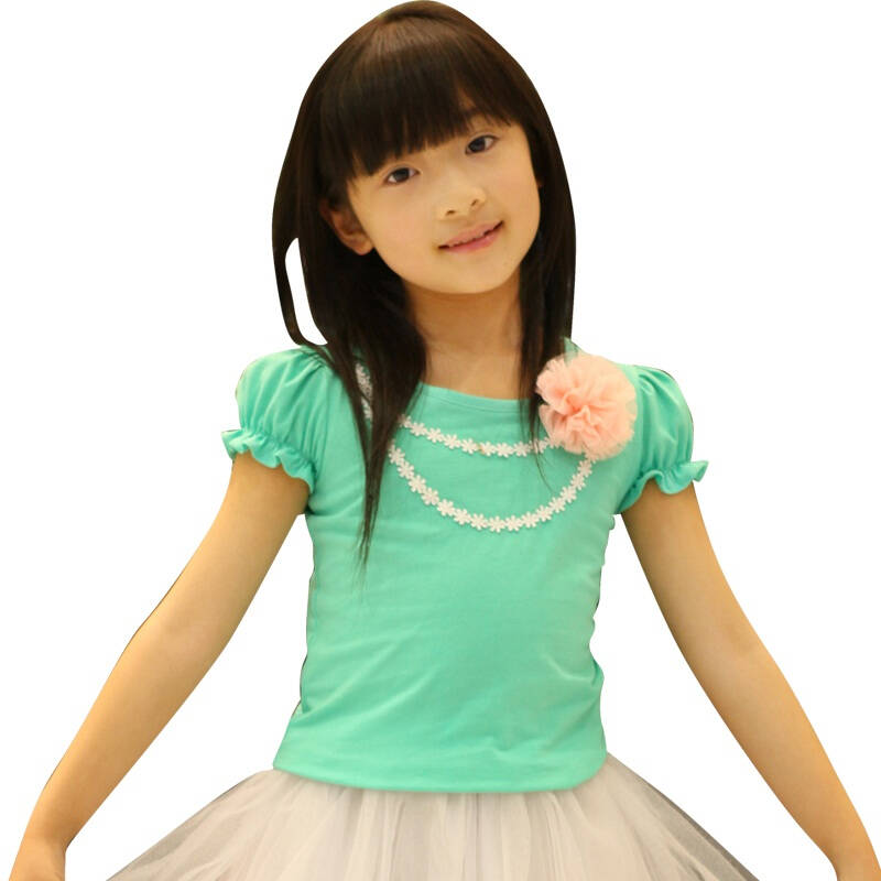 笛莎童装 deesha 韩版公主 短袖t恤浅绿色纯棉百搭2012205 绿色 120