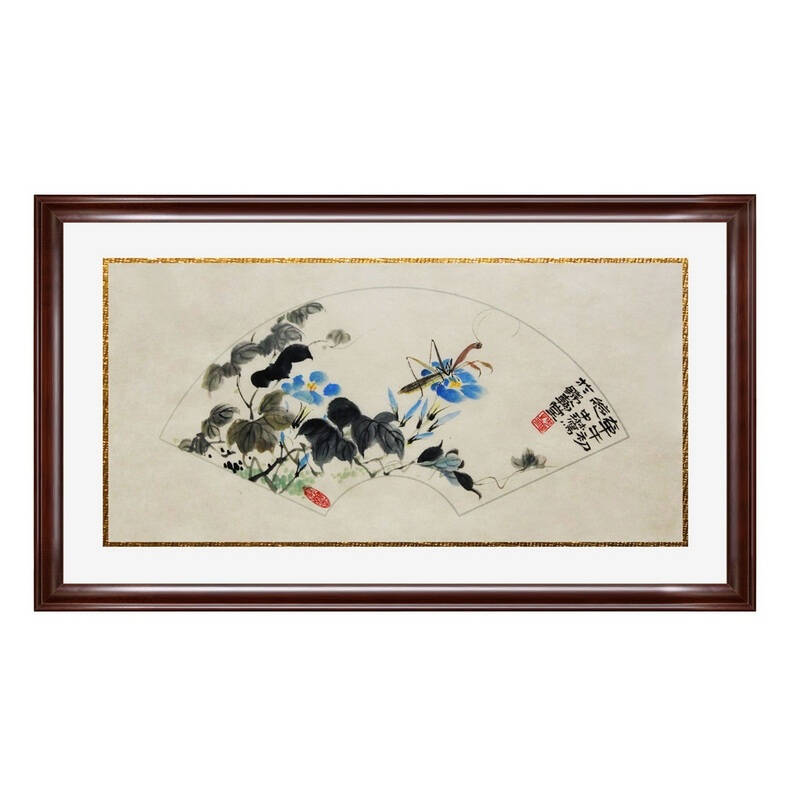 锦翰堂 手绘国画有框画 扇形 牵牛初绽95*50cm