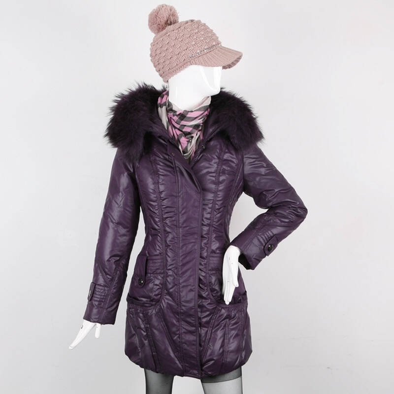 梦特娇女士时尚长款连帽羽绒服djl1480紫色 l