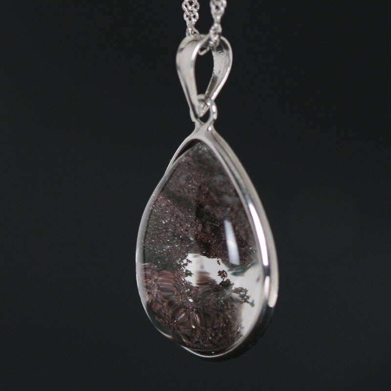 翠润福缘925纯银天然水晶吊坠-夙愿绿幽灵水滴形(赠送价值48元925纯银