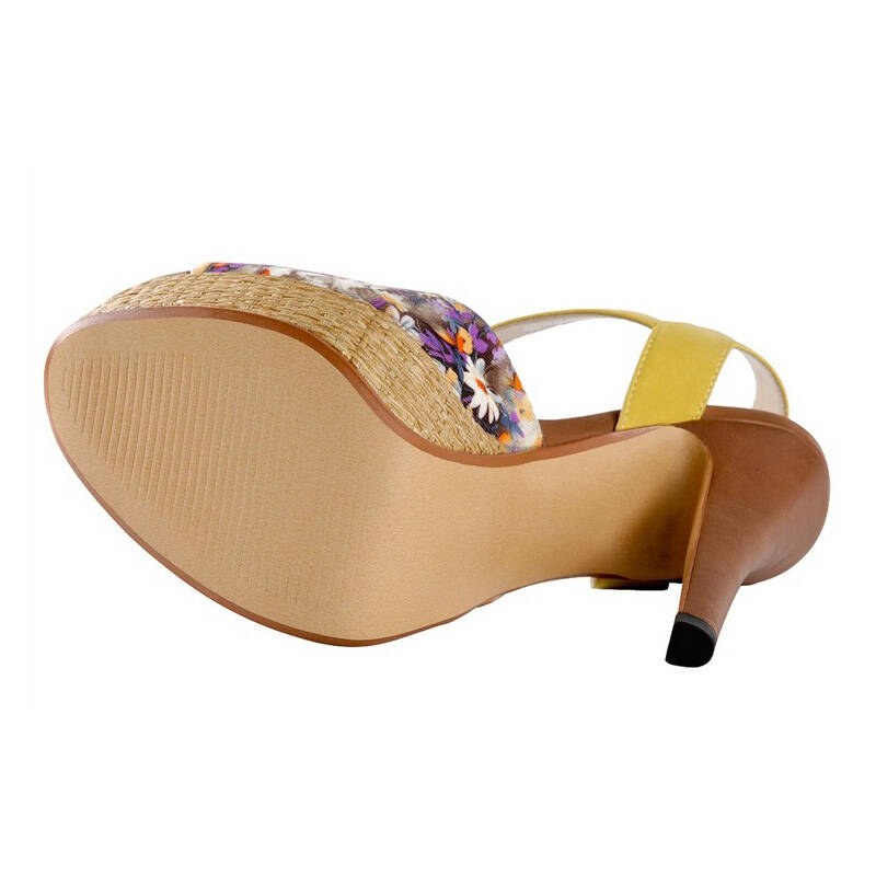 茉希 夏季潮流新款 碎花 鱼嘴 超高跟花朵图案系踝木纹防水台女凉鞋