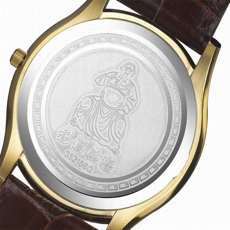 关帝表(guandi) 纪念款系列 锡福无疆 真皮表带 小三针 金色 352166g