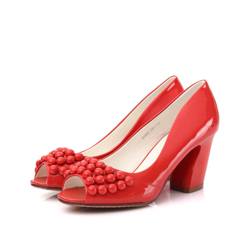 幸运鸟luckybird 2012年时尚马蹄跟高进口环保漆皮鱼嘴鞋 x58002 红色