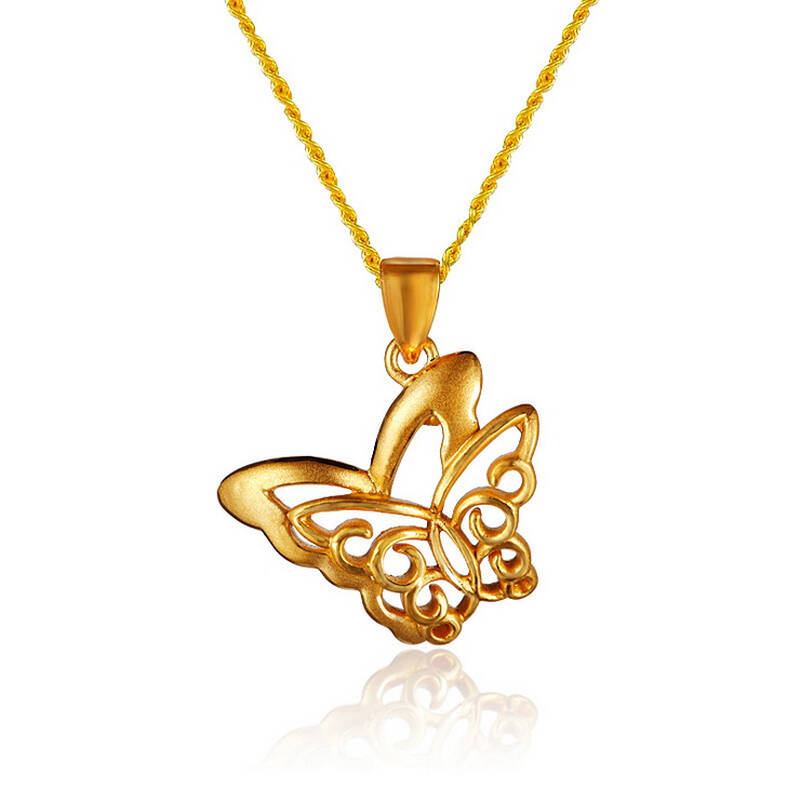 金品人生 美人蝶吊坠 3d硬千足金黄金项坠 24k纯金蝴蝶吊坠 首饰 约3.